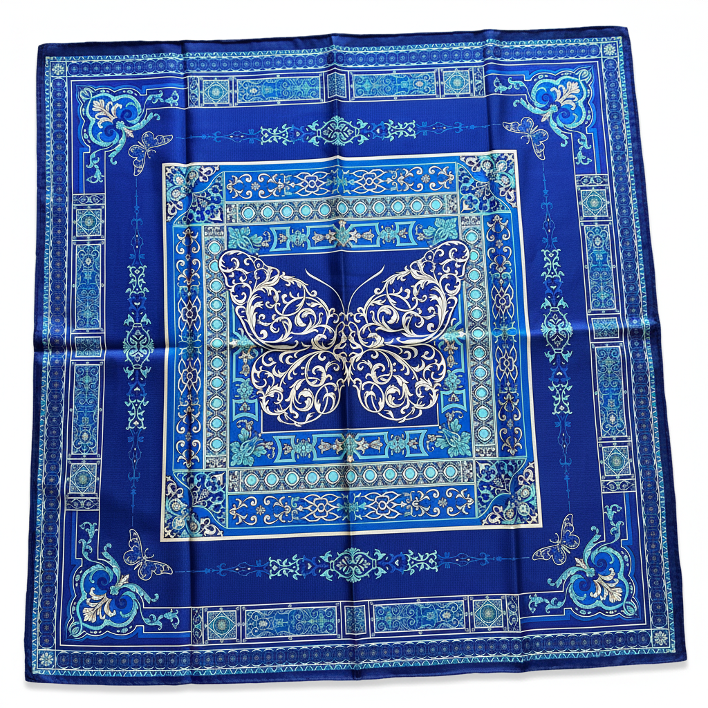Silk Square Scarf | 18Momme Silk Navy Blue Digital Print | Custom & Wholesale | Hengwang Garment