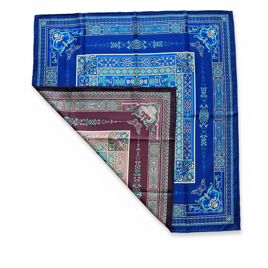 Silk Square Scarf | 18Momme Silk Navy Blue Digital Print | Custom & Wholesale | Hengwang Garment