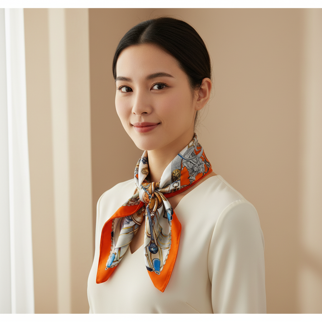 Silk Square Scarf | Orange-Red Vintage Equestrian Print | Custom & Wholesale | Hengwang Garment