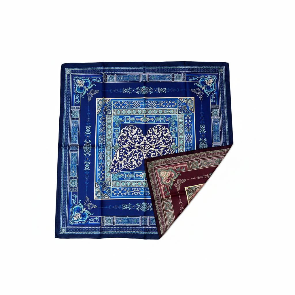 Silk Square Scarf | 18Momme Silk Navy Blue Digital Print | Custom & Wholesale | Hengwang Garment