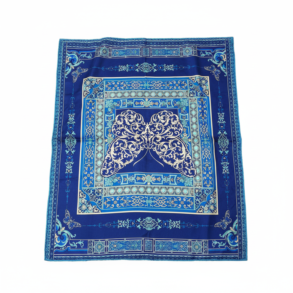 Silk Square Scarf | 18Momme Silk Navy Blue Digital Print | Custom & Wholesale | Hengwang Garment