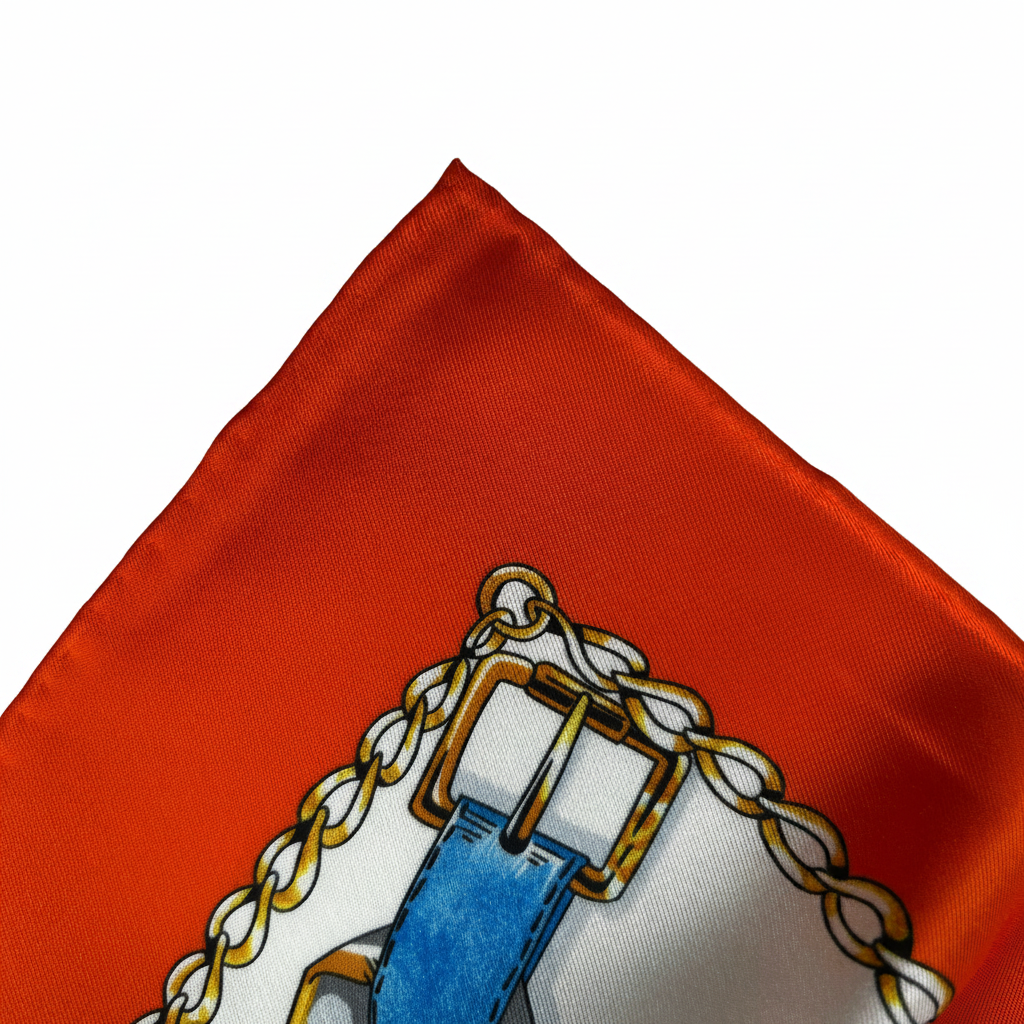 Silk Square Scarf | Orange-Red Vintage Equestrian Print | Custom & Wholesale | Hengwang Garment