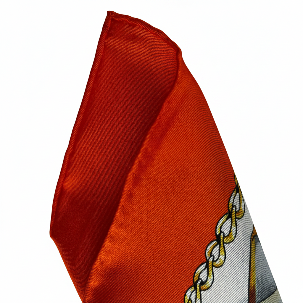 Silk Square Scarf | Orange-Red Vintage Equestrian Print | Custom & Wholesale | Hengwang Garment