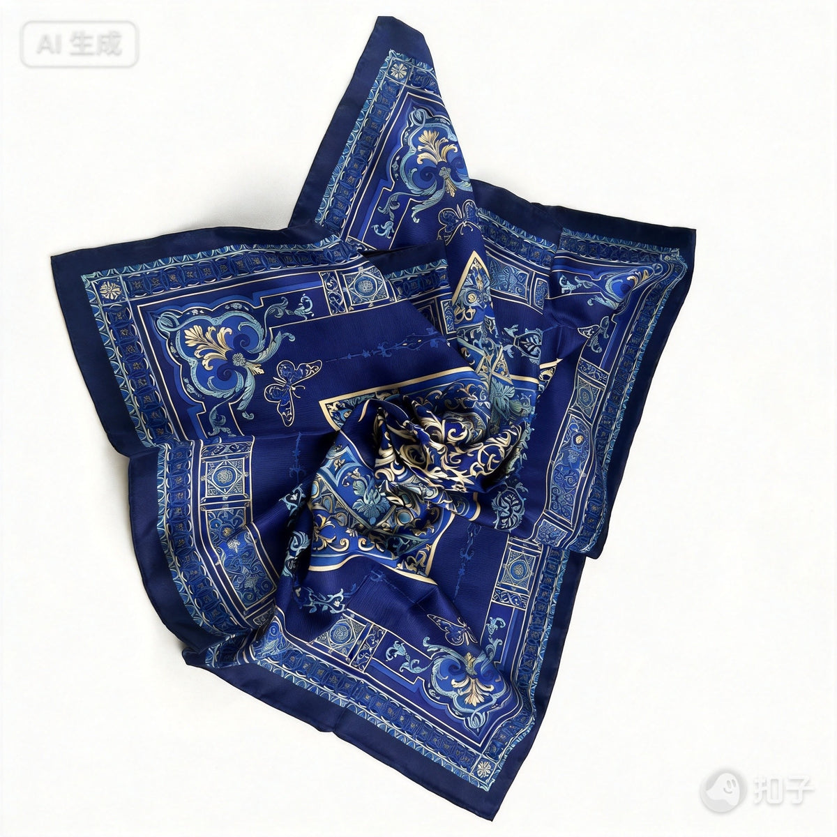 Silk Square Scarf | 18Momme Silk Navy Blue Digital Print | Custom & Wholesale | Hengwang Garment