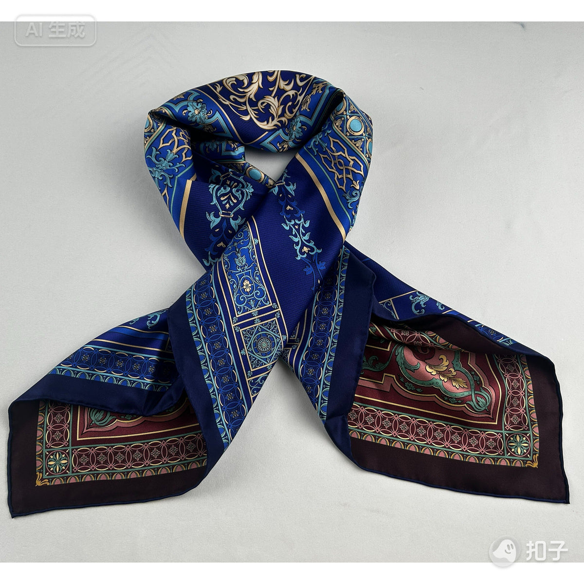Silk Square Scarf | 18Momme Silk Navy Blue Digital Print | Custom & Wholesale | Hengwang Garment