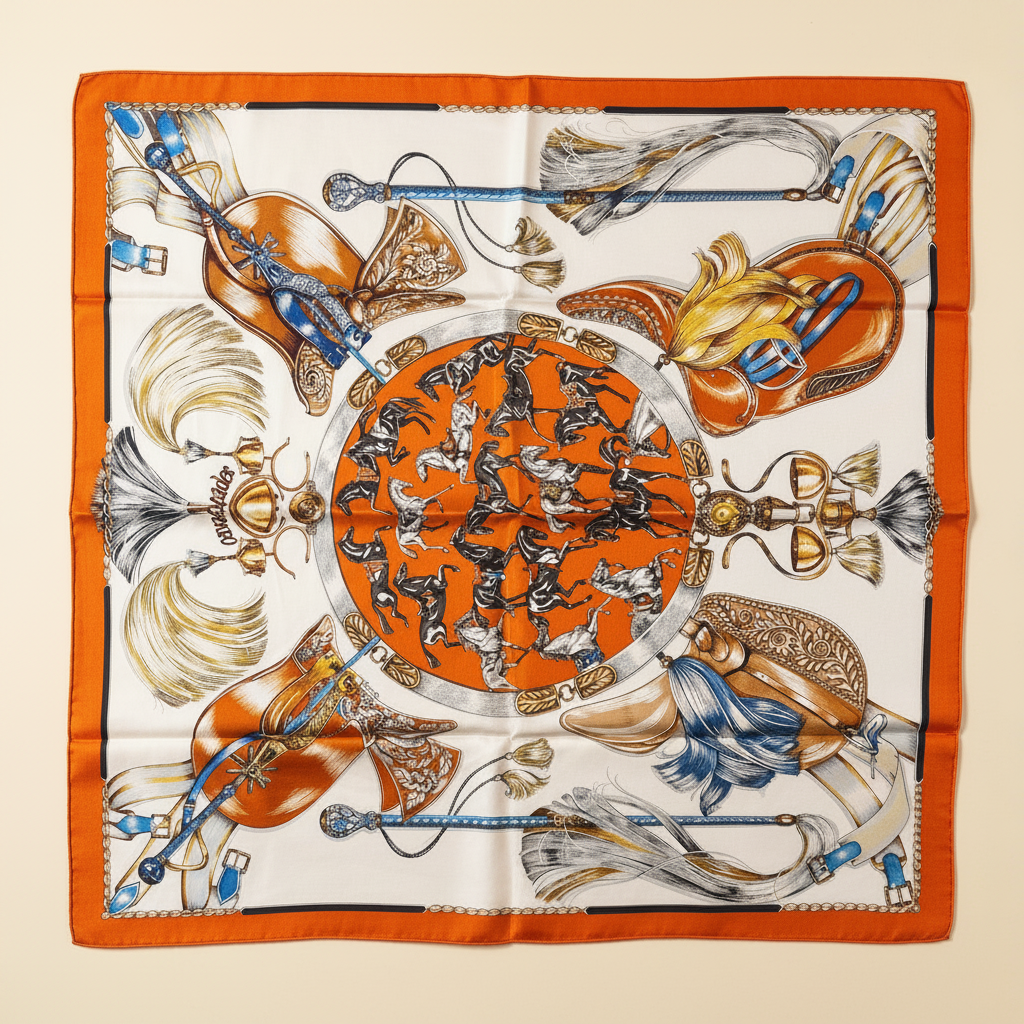 Equestrian Silk Scarf - #FFFAEE Background