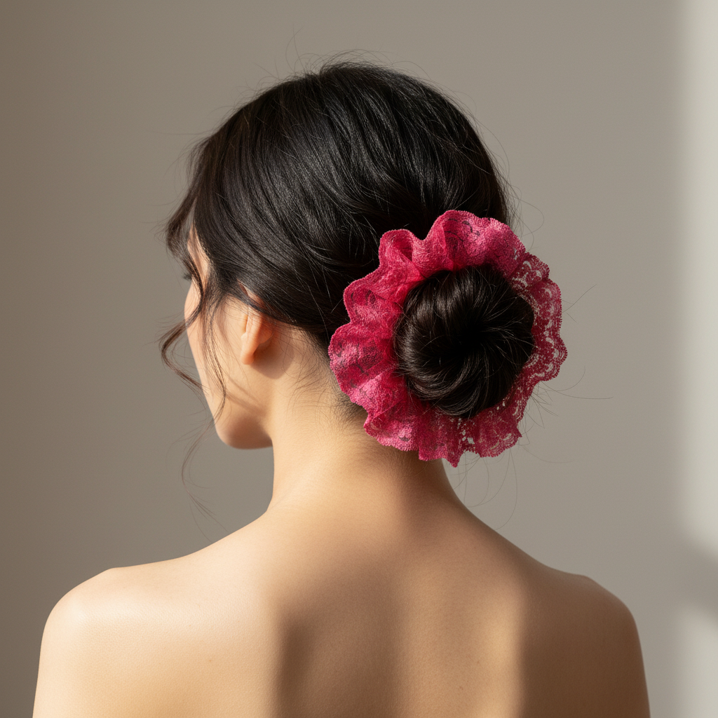 Silk Scrunchie | Silk Satin & Lace Solid Rose Pink / Burgundy / Blush | Custom & Wholesale | Hengwang Garment