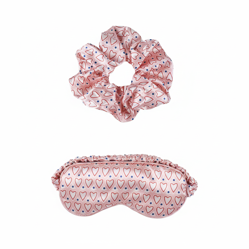 Silk Eye Mask & Scrunchie Set | Pink & Pink Rose Gold Solid Color | Custom & Wholesale | Hengwang Garment