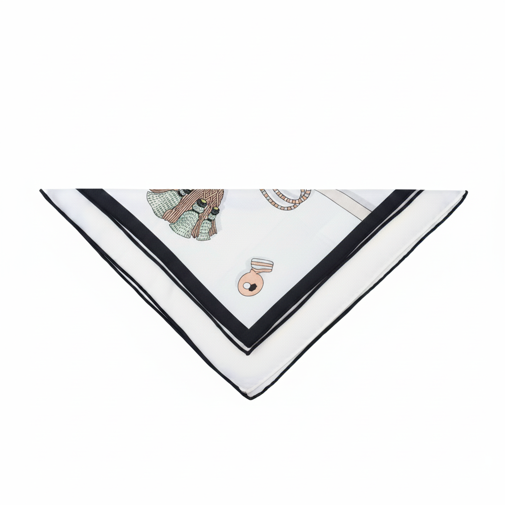 Silk Square Scarf | White Graphic Print | Custom & Wholesale | Hengwang Garment