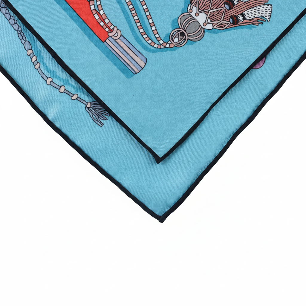 Silk Square Scarf | Blue Graphic Print | Custom & Wholesale | Hengwang Garment