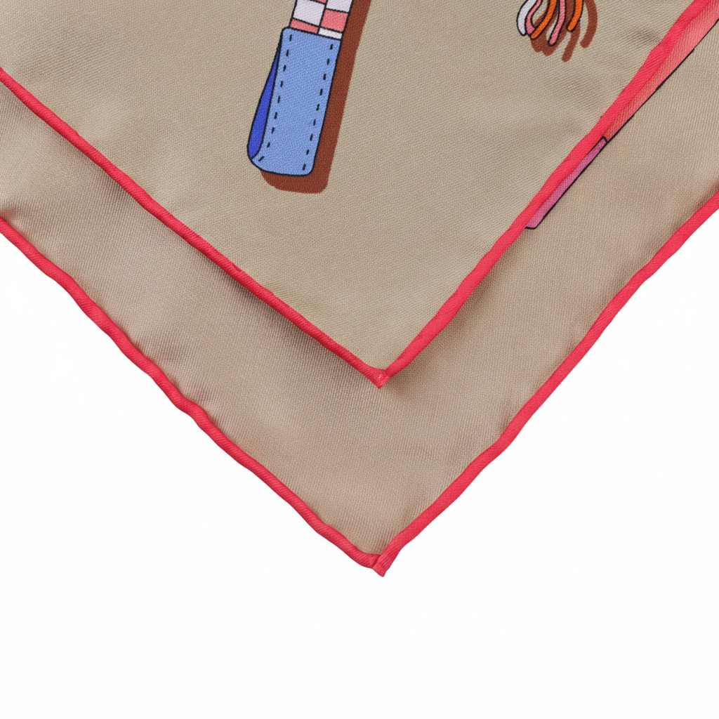 Silk Square Scarf | Khaki Graphic Print | Custom & Wholesale | Hengwang Garment