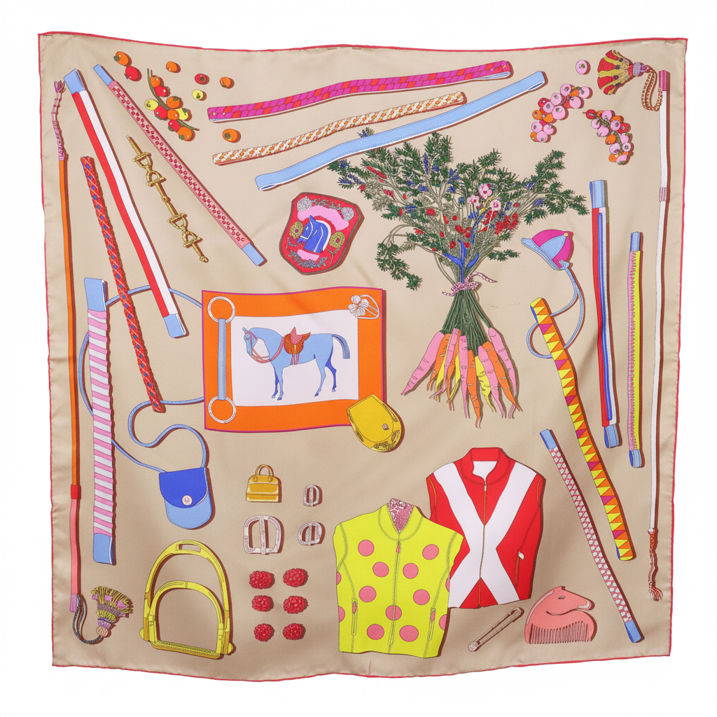 Silk Square Scarf | Khaki Graphic Print | Custom & Wholesale | Hengwang Garment