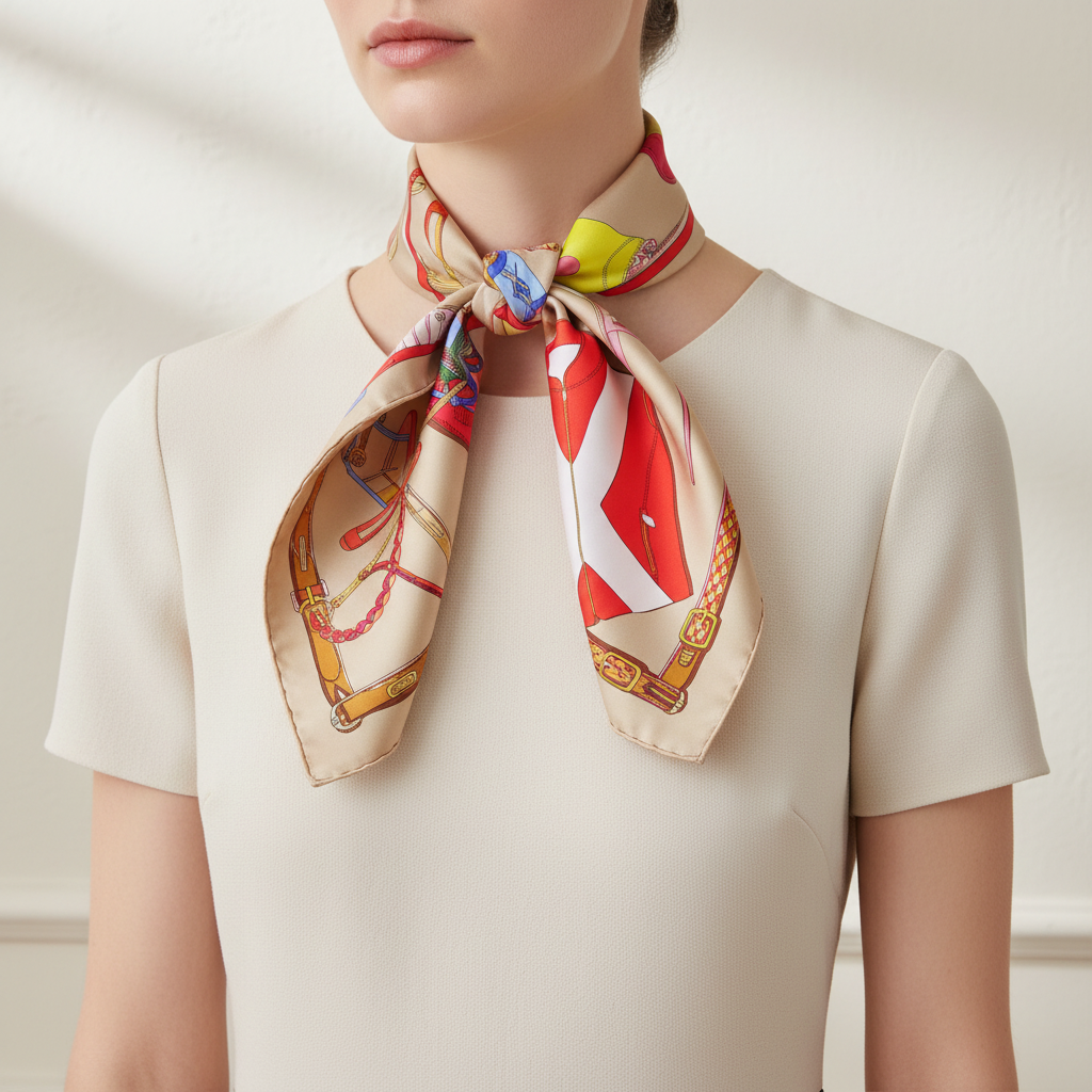 Silk Square Scarf | Khaki Graphic Print | Custom & Wholesale | Hengwang Garment