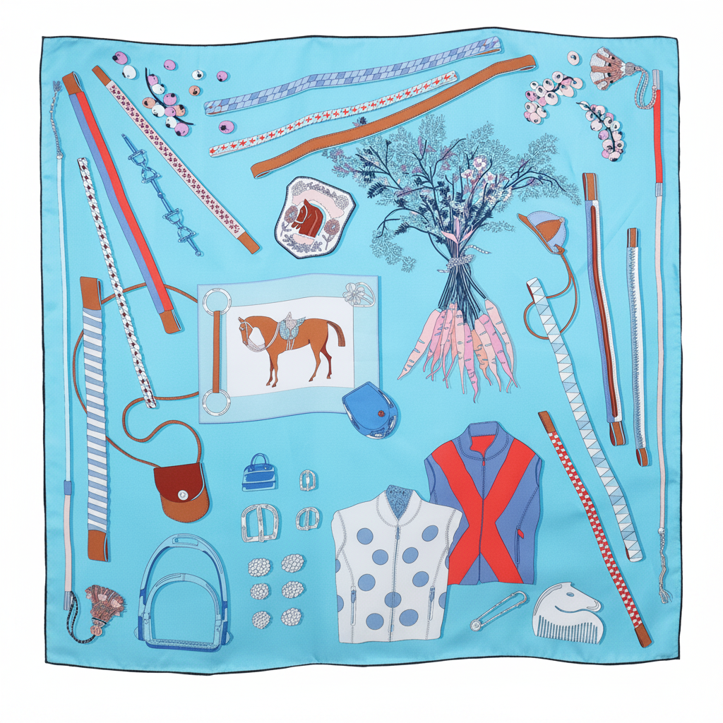 Silk Square Scarf | Blue Graphic Print | Custom & Wholesale | Hengwang Garment