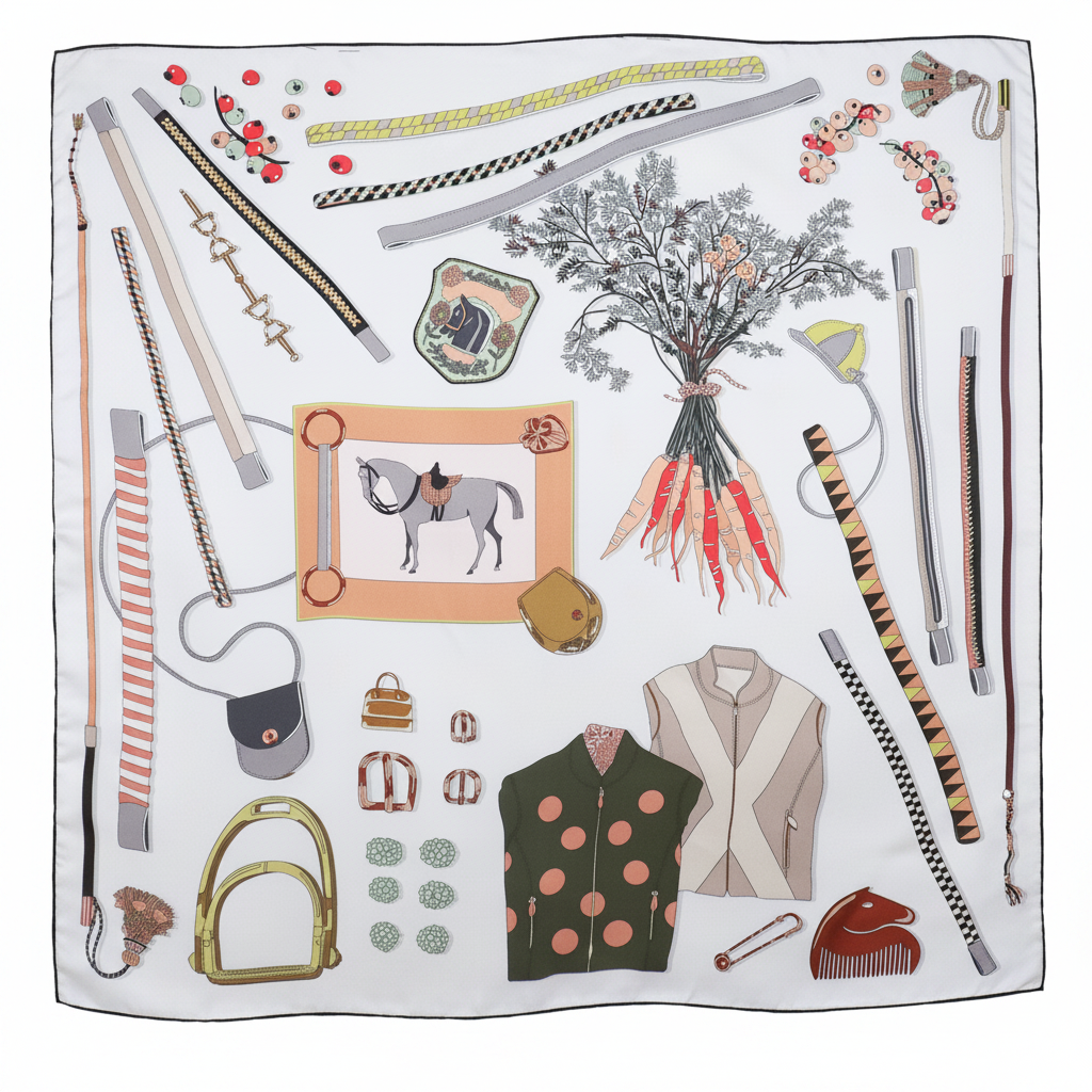 Silk Square Scarf | White Graphic Print | Custom & Wholesale | Hengwang Garment
