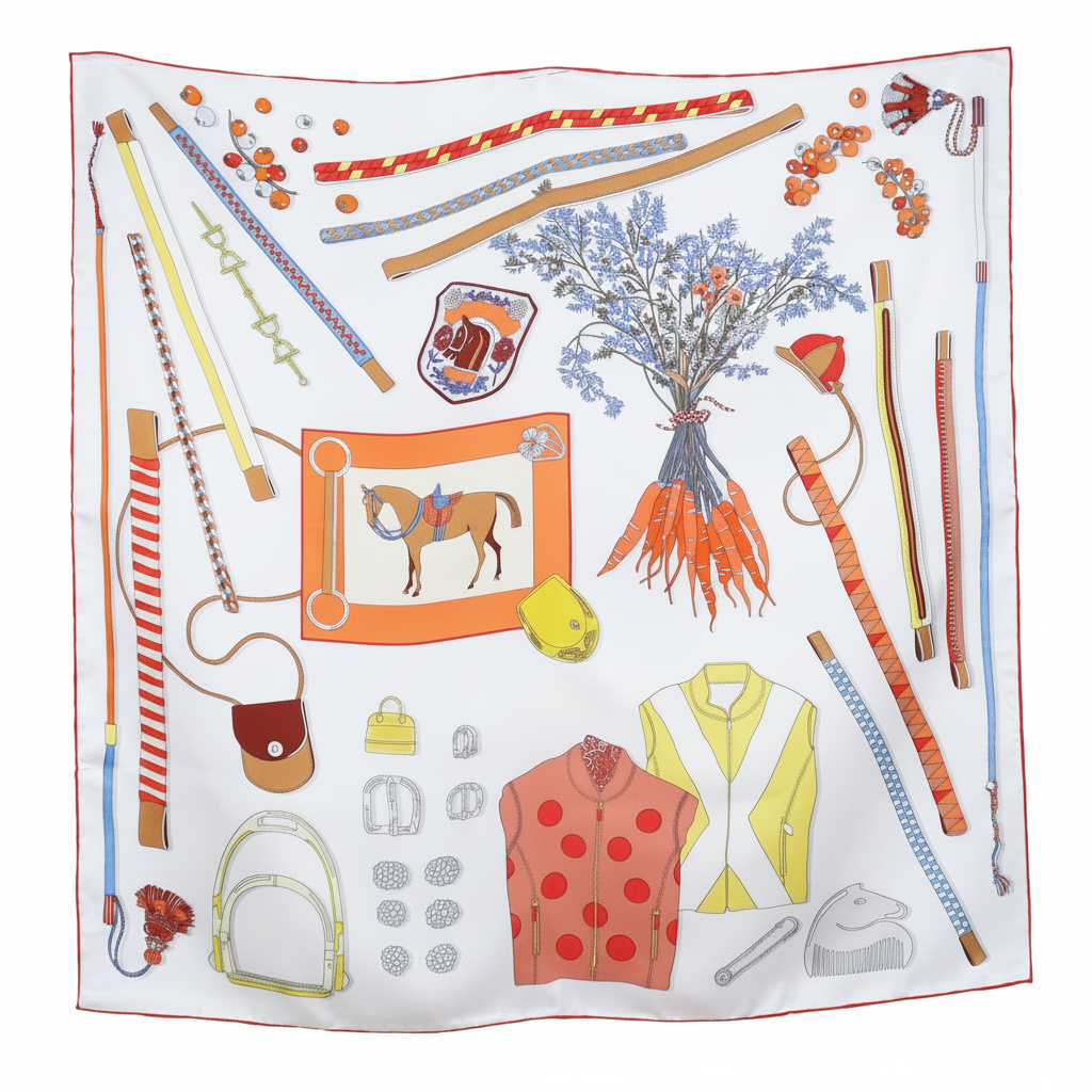 Silk Square Scarf | White Graphic Print | Custom & Wholesale | Hengwang Garment