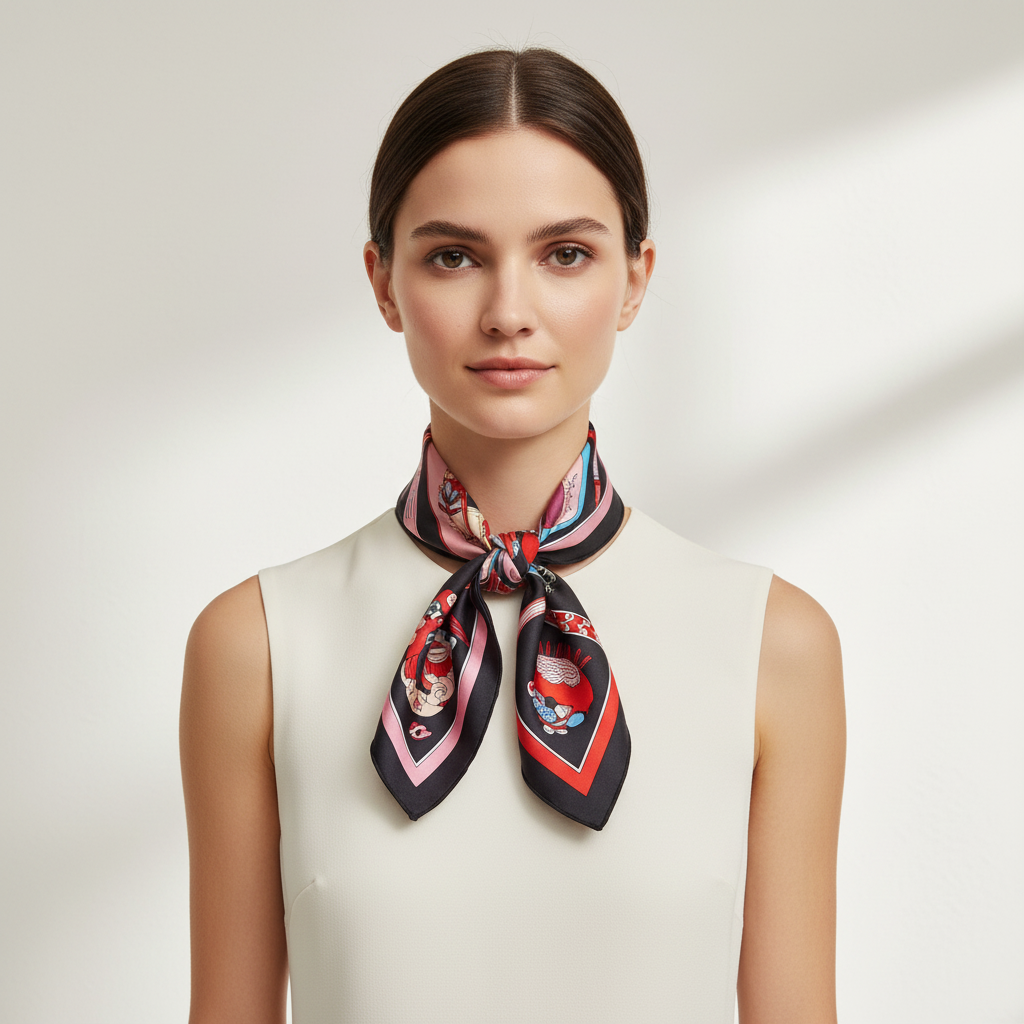 Silk Square Scarf | Black Digital Print | Custom & Wholesale | Hengwang Garment
