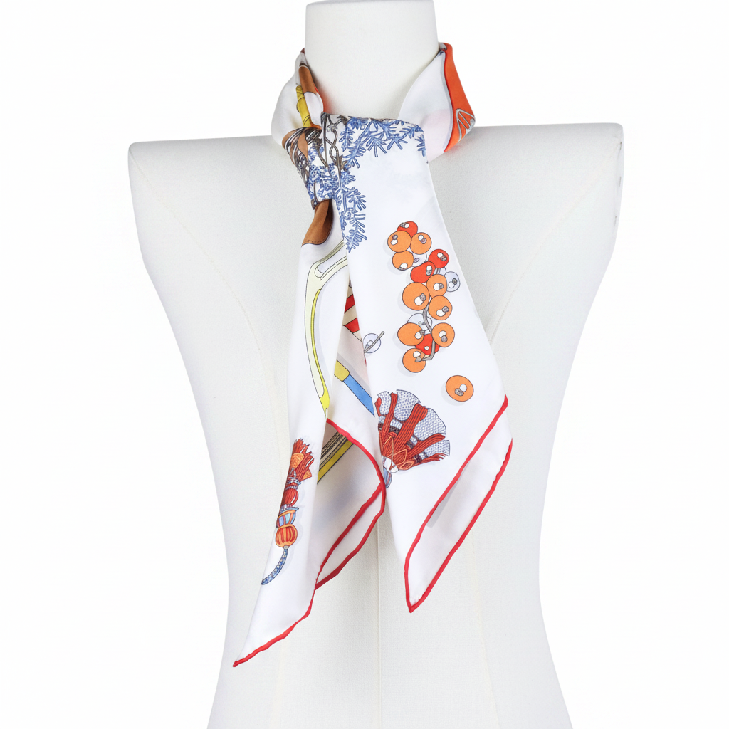 Silk Square Scarf | White Graphic Print | Custom & Wholesale | Hengwang Garment