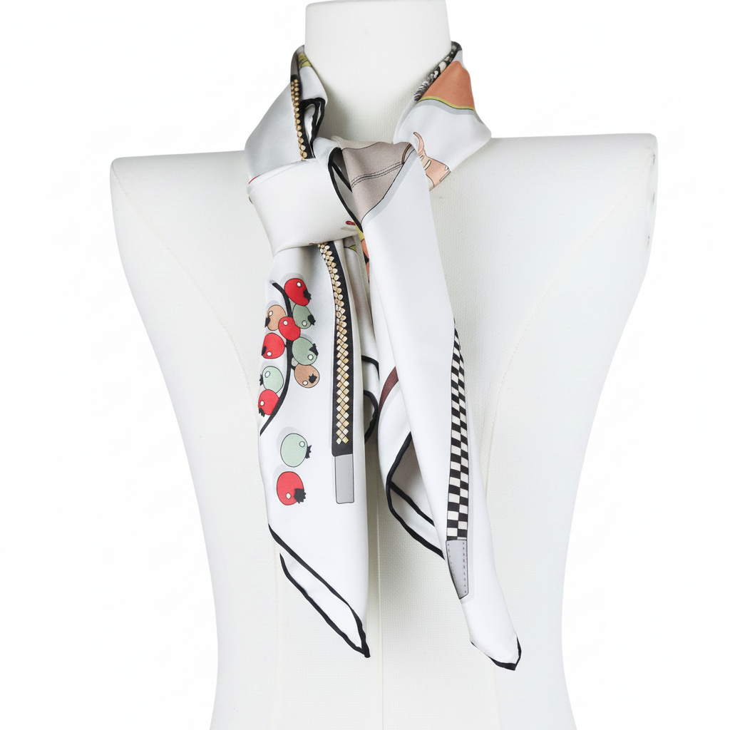 Silk Square Scarf | White Graphic Print | Custom & Wholesale | Hengwang Garment