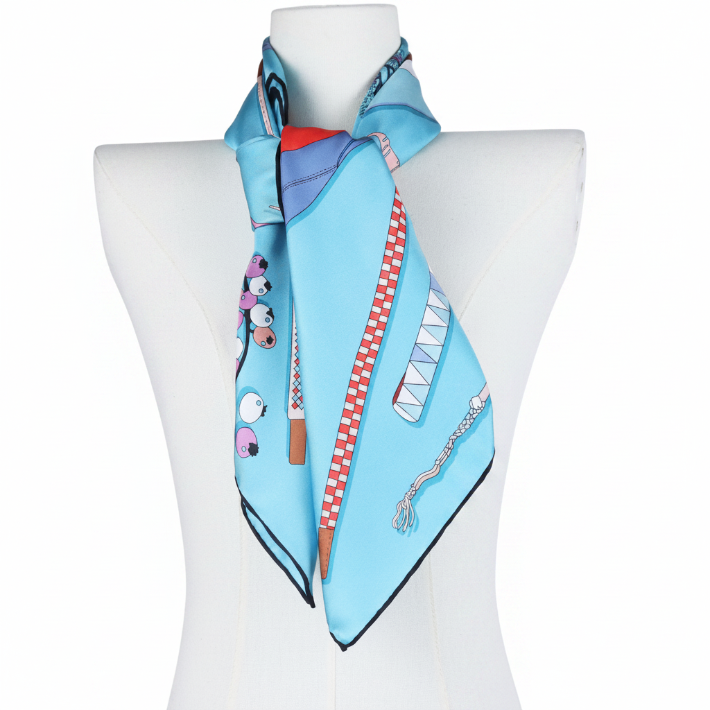 Silk Square Scarf | Blue Graphic Print | Custom & Wholesale | Hengwang Garment