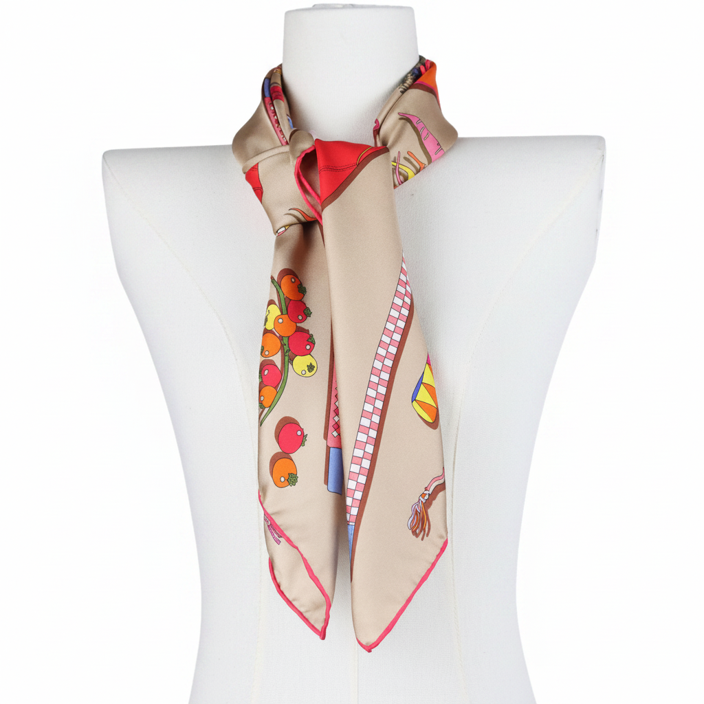 Silk Square Scarf | Khaki Graphic Print | Custom & Wholesale | Hengwang Garment