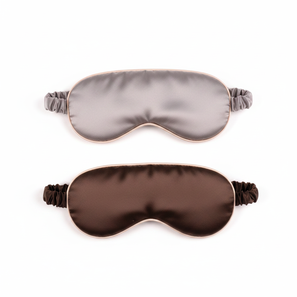 Two Silk Sleep Eye Masks Gray and Brown - White Background